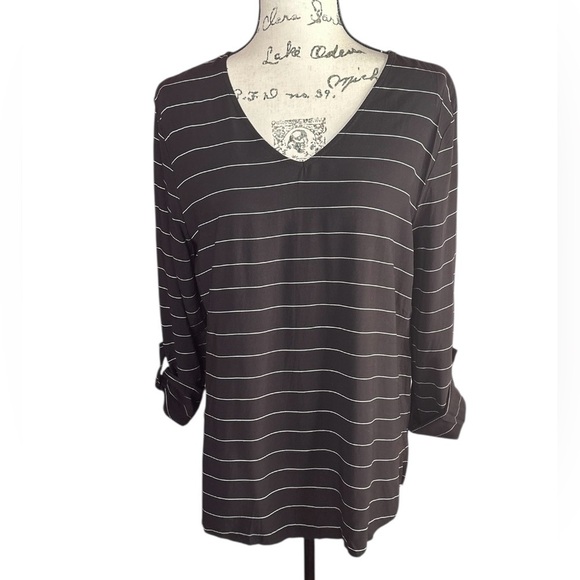 GAP Black Stripe Cuffed Sleeve Blouse Size XL - Picture 1 of 3